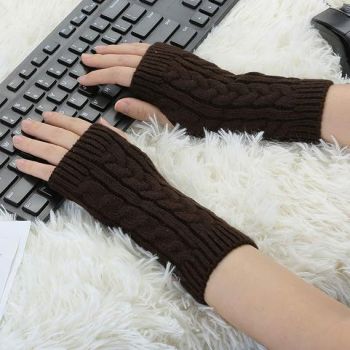 Brown Fingerless Wrist Mittens for Women, Classic Acrylic Knit Gloves Available in 9 Colors, Ideal for Typing Driving and Casual Cool Weather Wear