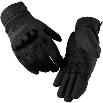 Black Men's Motorcycle Tactical Gloves with Knuckle Protection, Breathable Mesh Vents, Non-Slip Silicone Palm, Touchscreen Fingertips for Riding and Training