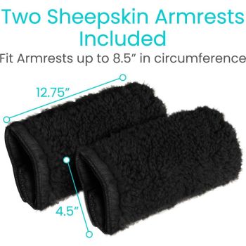 Black Memory Foam Wheelchair Armrest Cushion Covers 2 Pack, Synthetic Sheepskin Pressure Relief for Seniors Adults, Compatible with Standard Wheelchairs and Office Chairs