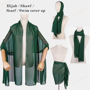 Dark Green Soft Chiffon Shawl Wrap for Women 180x70 cm, Lightweight Breathable Skin-Friendly Fabric for Wedding Evening Party and Travel, Great Gift for Ladies