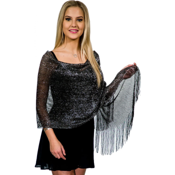 Gold European Style Silk Scarf Tassel Shawl for Women 50x164 cm, Lightweight with Silver Glitter Thread, Perfect for Evening Parties and Formal Events