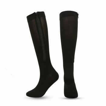 Black Zipper Compression Socks 2 Pairs for Men Women, Easy On-Off with Skin Protection Zipper, Closed Toe Medical Stocking for Circulation and Swelling L/XL