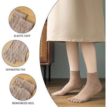 Women's Cotton Toe Socks 6 Pairs with Smooth Seamless Design, Five Finger Separated for Yoga Running, Breathable Combed Cotton Prevents Blisters and Odor