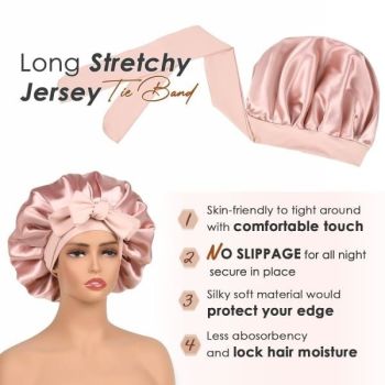 Double-Layer Satin Sleep Bonnet with Adjustable Drawstring and Soft Lining for Curly, Natural and Protective Hairstyles, Black
