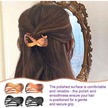 4 Pack Large Acrylic Hair Claw Clips with Strong Non-Slip Grip and Metal Springs for Thick, Curly and Long Hair, Amber and Black