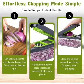 13-in-1 Vegetable Chopper with 8 Interchangeable Stainless Steel Blades and Storage Box for Slicing, Dicing, Grating and Chopping