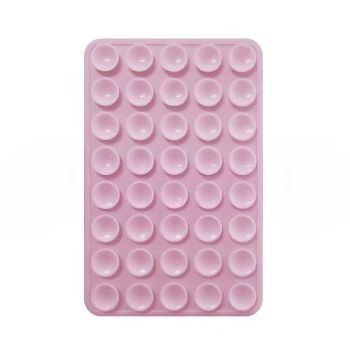 Reusable Silicone Suction Cup Phone Holder Pad for Hands-Free Mounting on Mirrors and Smooth Surfaces, Washable Self-Adhesive, Pink