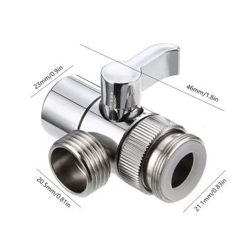 3-Way Kitchen Faucet Diverter Valve with 90 Degree Handle, M22 x M24 Thread Connection for Taps, Showers and Water Outlets, Chrome