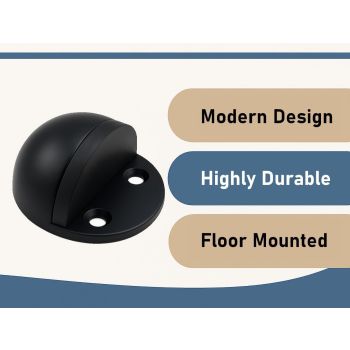 2 Pack Stainless Steel Door Stops with Rubber Buffers, Self-Adhesive or Screw Mount Wall Protectors, Matte Black, 4.8 x 2.5 cm