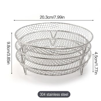 3 Tier Round Stainless Steel Air Fryer Rack with Stackable Mesh Layers for Baking, Drying and Crisp Cooking in Ovens and Air Fryers