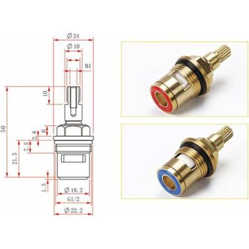 Compatible with 1/2 Ceramic Faucet Cartridge, Hot and Cold Ceramic Faucet, G1/2 Thread, 20-Tooth Valve Stem, Blue Finish