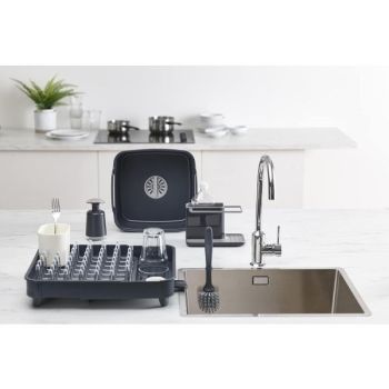 Sink storage/organizer with integrated drain, holder for sponge, brush, detergent and dishcloth, removable, regular size, Gray, Grey Finish
