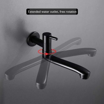 Wall-mounted cold water faucet for washing machine, mop, pool and garden, stainless steel material, Black Finish
