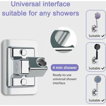 360 Degree Rotation Adjustable Shower Head Holder, Wall Mount No Drilling, Universal Shower Bracket, Compatible with Most Shower Heads, Chrome Finish