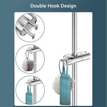 Adjustable Shower Holder with 2 Hooks for 16-27 mm Shower Rod Fit Shower Rail Wall Mounted Hand Shower Holder, 360 Degree Rotation, Chrome Finish