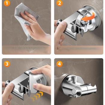Adjustable Shower Head Holder with Suction Cup, ABS material, comfortable shower coverage, bathroom upgrade use, Silver Finish
