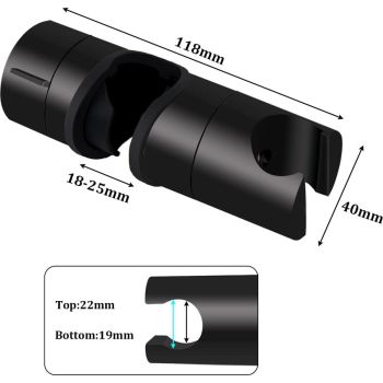 Universal slide piece, 25 mm Shower Rod Fit hand shower holder, ABS material, G1/2 Thread, 360 Degree Rotation, Matte Black/Chrome Finish Options