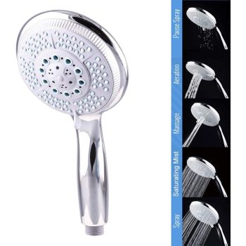 High Pressure Shower Head with 5 Spray Modes Adjustable Powerful Shower Head, Universal Shower Head for Bath, 1/2 Inch Interface, Chrome Finish