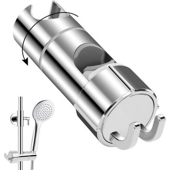 Hand Shower Holder for 16-27 mm Shower Rod Fit Rail, Adjustable Replacement Shower Holder, 360 Degree Rotation, with 2 Hooks, Chrome Finish