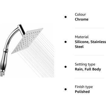 Powerful Rain Shower Head- High Pressure Rain Shower Heads- Large Square Shower Head Universal Replacement Shower Accessories, Chrome Finish