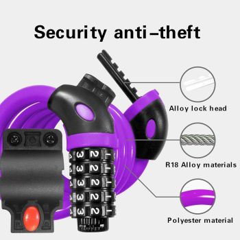 Bicycle Lock (Purple), 120cm x 12mm Long, Cable for Scooter Motorcycles Gate with 5-Digit Smart Code and Stroller L, Replacement Part