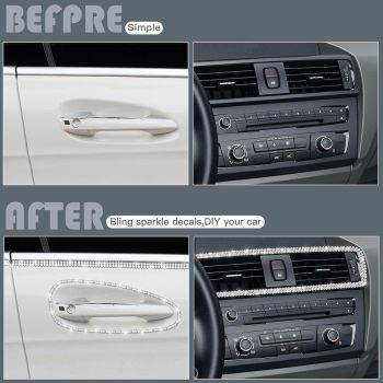 Car sticker - decorative stickers 5M for decoration glitter diamond interior exterior DIY linear self-adhesive for dashboard White_yu, Made of Chrome