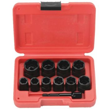 Durable High Quality 11 Piece 9.5mm Impact Bolt Extractor Tool Set with Tool Box, Perfect Fit, Easy to Use, Good Performance
