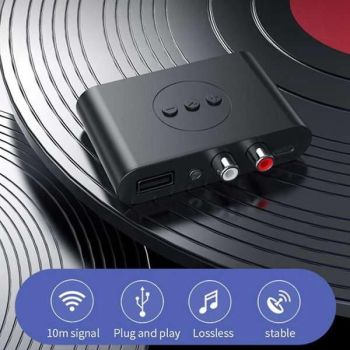 Bluetooth 5.2 Audio Receiver NFC USB Memory RCA 3.5mm Aux USB Stereo Music Wireless Adapter Wireless, Plastic + Metal material, Black Color