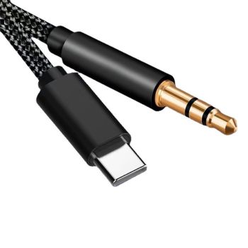 AUX Cable USB-C Type-C to 3.5 mm Jack Adapter for Mobile Phone Accessories, Silver Audio Cable, Black/Silver Color Options