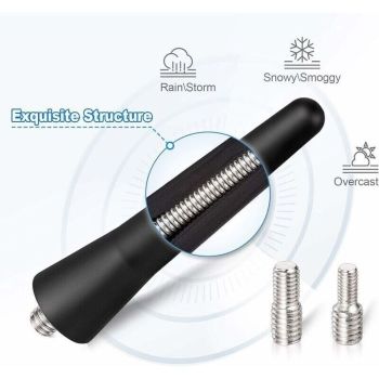 Car Antenna FM DAB Car Radio Antenna 6.5cm Mini Short Car Antenna with Powerful FM/AM/DAB Reception Function, Stainless Steel + Steel material