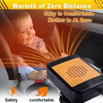 12V Car Heater & Defroster, 200W Fast Heating Windshield Defroster with 360 degree Rotating Fan for Car & SUV, ABS + Ceramic material