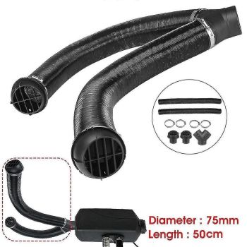75 mm Car Heater Y-Piece Duct Hose Connector, Hot Air Outlet Valve with Clamps for Webasto Eberspacher, Aluminum Foil, Chrome Color