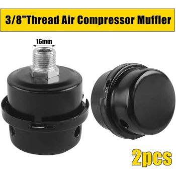 2 Pieces Air Filter Silencer, Air Compressor Filter Silencer, 3/8" Air Compressor Filter 16mm, Metal material, exhaust sound control, Black Color