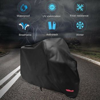 Motorcycle Cover XL 245x105x125 cm Black Waterproof Outdoor Indoor Compatible with Harley-Davidson Honda Suzuki, Black/Red Color Options