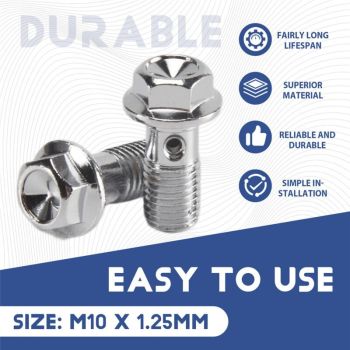 Motorcycle Stainless Steel M10 X 1.25 Banjo Bolts Brake Master Cylinder Screw Hose Hydraulic Clutch Caliper Bolt, Stainless Steel + Copper material