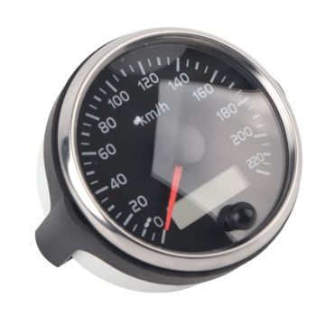 85mm Speedometer LCD Adjustable Waterproof 220KM/H for 12V/24V Car Truck Boat Motor, Stainless Steel + Plastic material, Black/White Color Options
