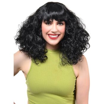 Disco Star Womens Curly Black 70s Costume Wig