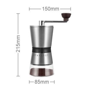 Precision Manual Coffee Grinder Large Capacity for Home Use, 8 Adjustable Coarseness Setting, Ceramic Burr Hand Held Stainless Steel Espresso Bean Mill for Travel Camping, Easy to Clean15*8.5*21.5cm