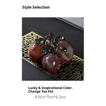 Tea Pet lychee Figurine, Color Changing Teapet for Desk Decoration, Cute Kungfu Tea Ornament Accessories with Feng Shui Good Luck Charm, for Tea Lover Friends