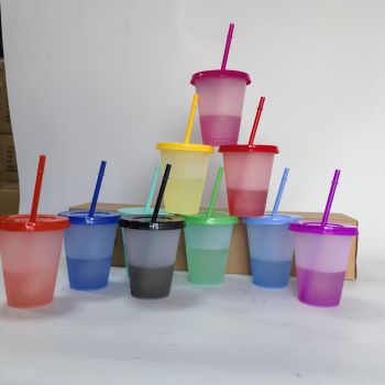 Color Changing Cups, 10 Pack 16oz Plastic Tumblers, Reusable Iced Coffee & Smoothie Cups with Lids and Straws for Parties and Travel