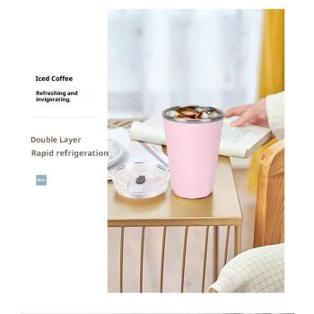 330ml Ice Cup Tumbler with Lid Double Wall Vacuum Insulated Travel Coffee Mug Stainless Steel Thermal Cup Powder Coated Sturdy Coffee Tumbler Bulk for Hot and Cold Beverage (Pink,1)