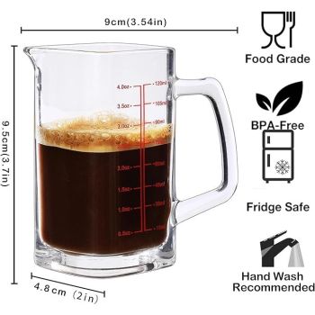 Shot Glass Measuring Cup, 4 OZ Espresso Measuring Glass with Handle and V-Shaped Spout, Small Measuring Cup with Thick Bottom for Baking Cocktail and Coffee