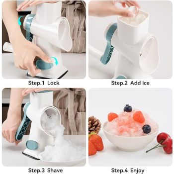 Rotary Ice Shaver Manual White - Stainless Steel Blade, Quick Labor-Saving Handle, Safe Stable Suction Base, Home Using Snow Cone Machine for All Ice Cubes