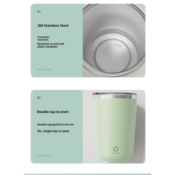 Self Stirring Mug, Electric Mixing Cup Magnetic Rechargeable Auto Mug Coffee Rotating Home Office Travel Suitable for Coffee/Milk/Cocoa (Green350ml)
