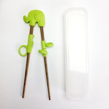 Training Chopsticks, Learning, Beginner, Brain Training, Practice, Korean Food, Japanese Sushi, 1 Step to Learn Chopstick, Right Handed - Elephant Green（17.5*11*5.8cm）
