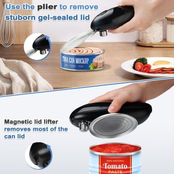 Auto Electric Can Opener: Open Your Cans with A Simple Press of Button - Automatic, Hands Free, Smooth Edge, Food-Safe, Battery Operated, Black（15.9*6.4*6.4cm)（Need to bring your own battery）
