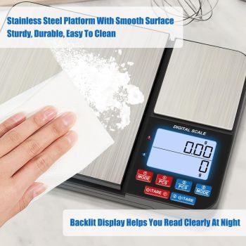 Dual Platform Digital Kitchen Scales, Food Scales with Two Precision, for Baking Cooking Coffee Jewelry, with Stainless Steel（195*140*27mm）