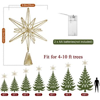 Large Christmas Star Tree Topper ,12.5 Inch Star Tree Topper Glitter Sparkle Xmas Treetop Ornament for Home Holiday Party Decorations(Gold)