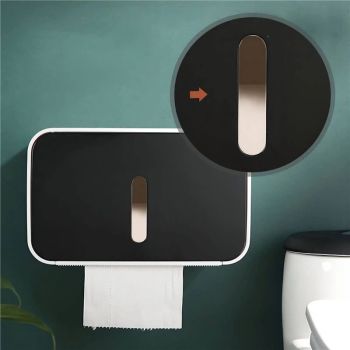 Outdoor Waterproof Toilet Paper Holder for Bathroom - Pet Proof Plastic Tissue Holder Dispenser Full Cover Adhesive Mounted, Toilet Paper Roll（black 21*13.5*13.5cm）