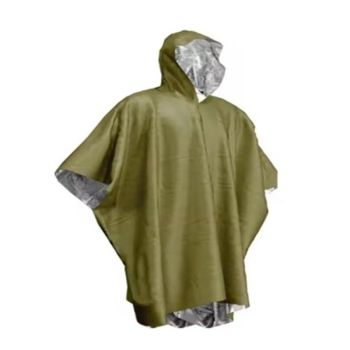 4pcs Emergency Poncho and Mylar Blanket Liner - Waterproof, Wind-Resistant Outdoor Rain Poncho for Camping, Emergencies,Expand size 100 * 130cm(military green）